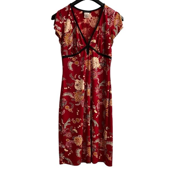 Vintage B Darlin Y2K Dress Womens 11/12 Red Asian Floral Babydoll Midi Hoco - Picture 1 of 10